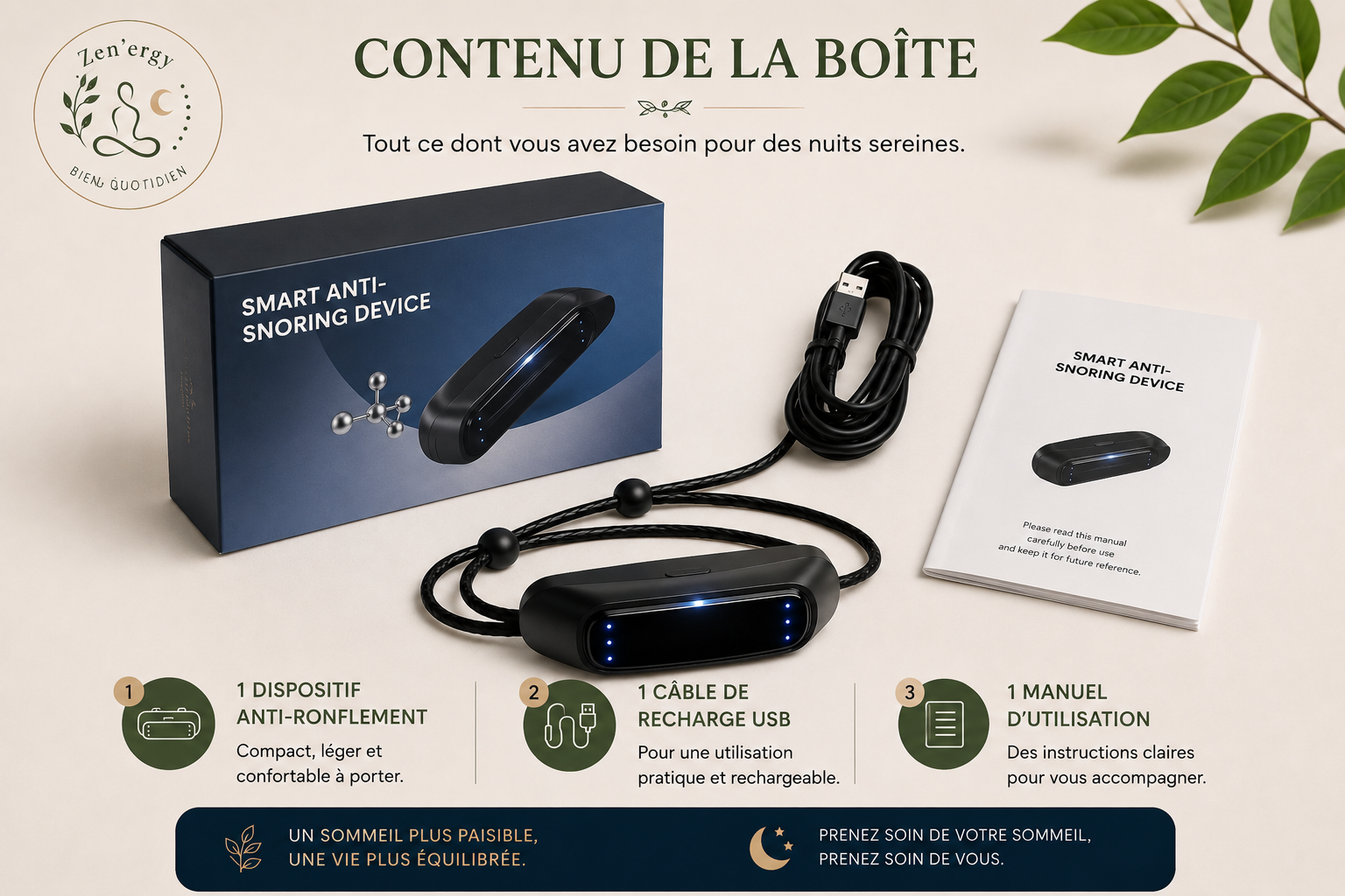 Zen’ergy Sommeil+™ – Dispositif Intelligent Anti-Ronflement