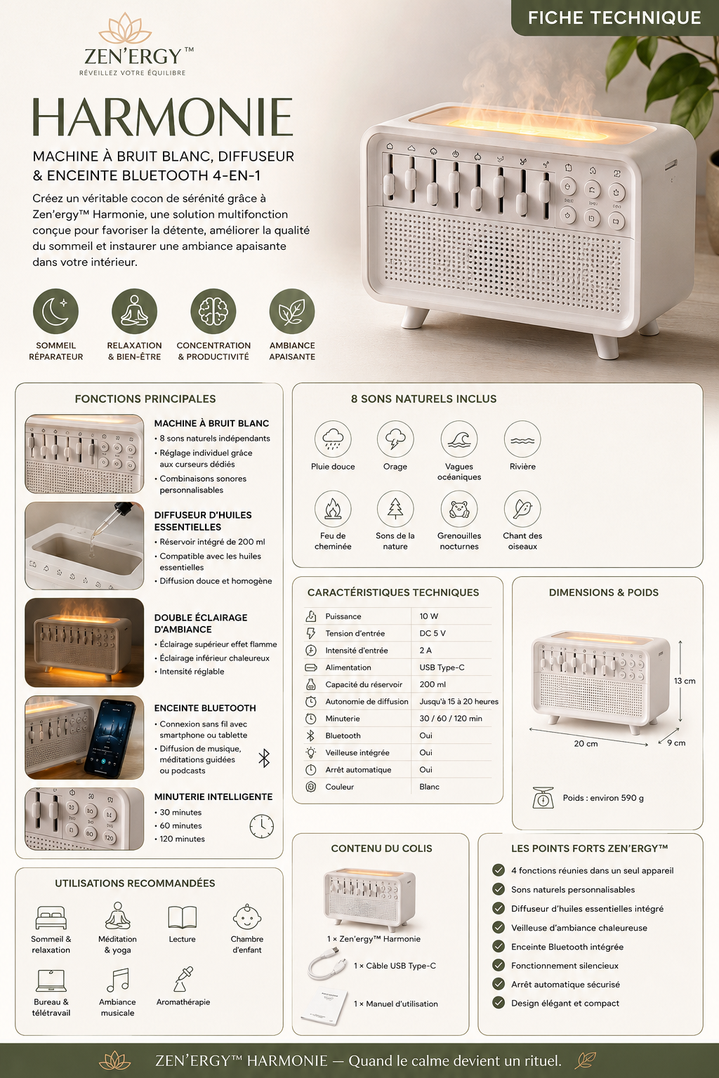 Zen’ergy Sérénité™– Diffuseur & Machine à Bruit Blanc