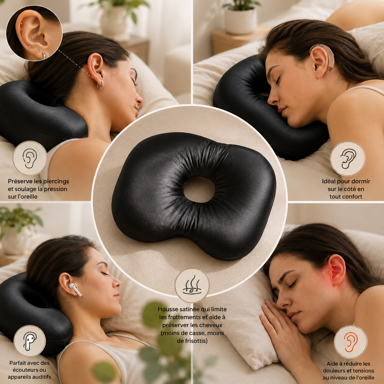 Zen’Ear™ – Oreiller Ergonomique Anti-Pression | Dormez Enfin sur le Côté Sans Douleur