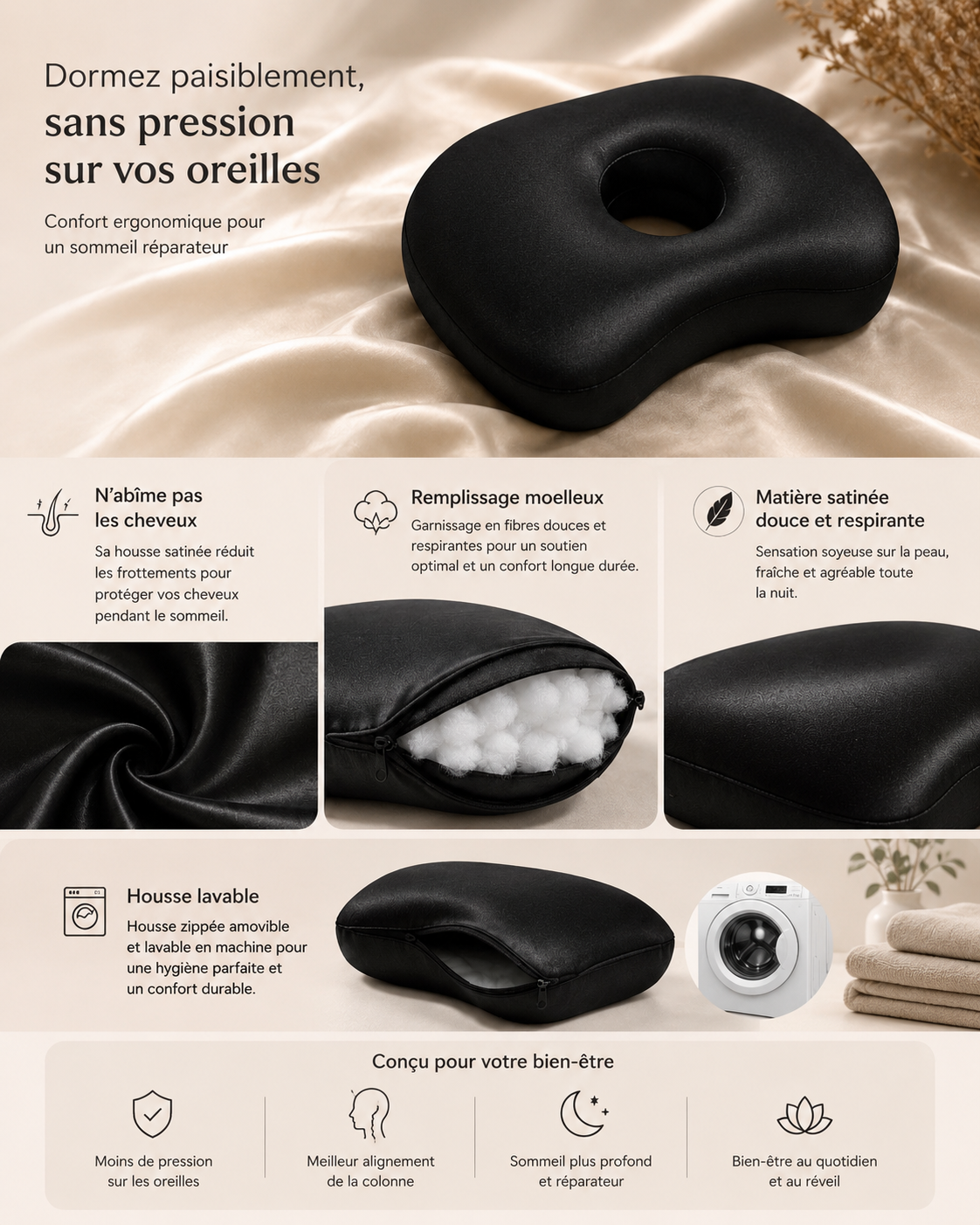 Zen’Ear™ – Oreiller Ergonomique Anti-Pression pour Oreilles Sensibles