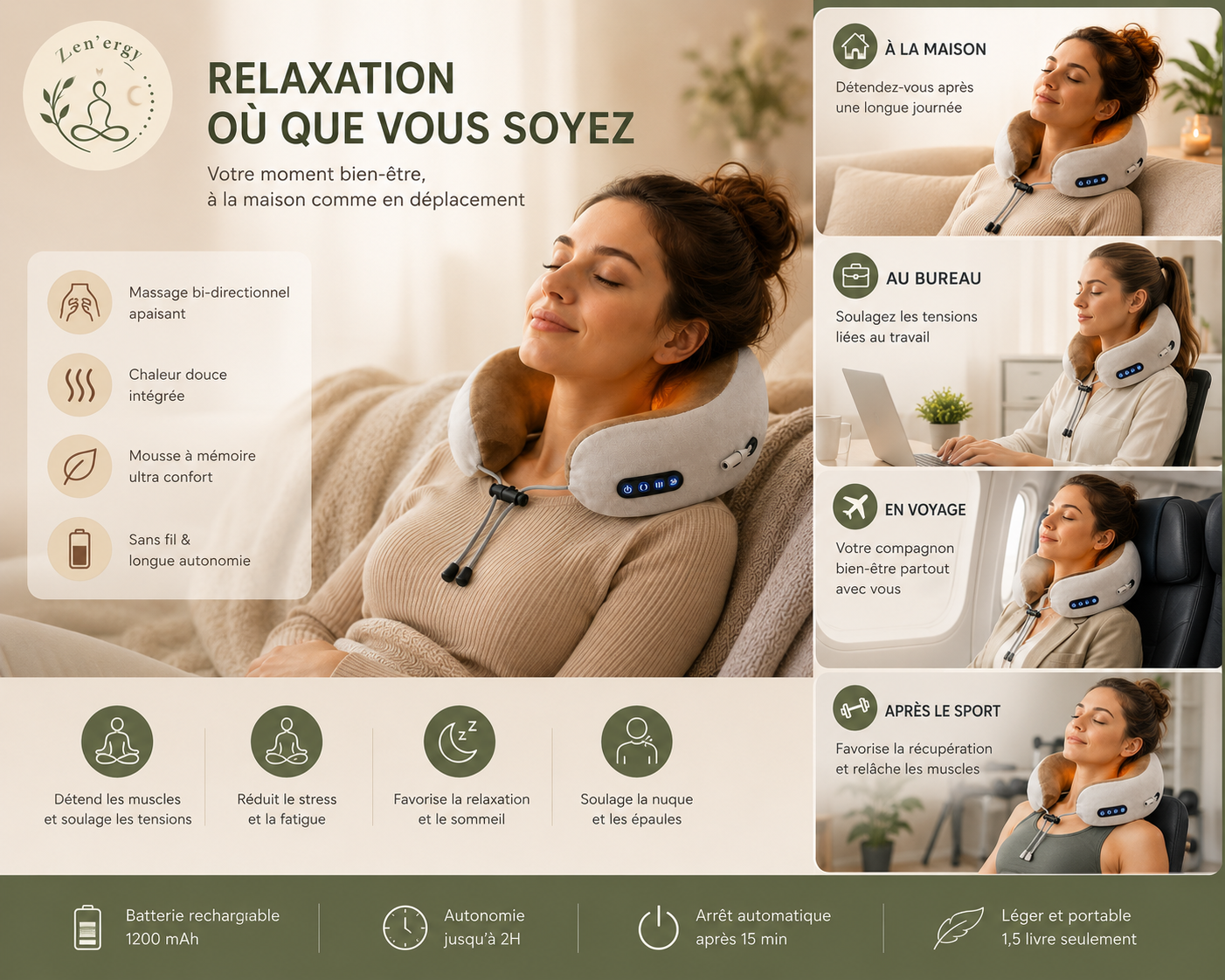 Zen’ergy™ Relax Neck
Coussin de Massage Cervical Chauffant