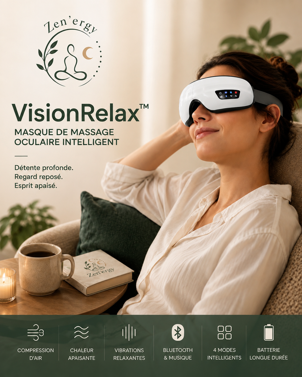 Zen’ergy VisionRelax™ – Masque de Massage Oculaire Intelligent Bluetooth